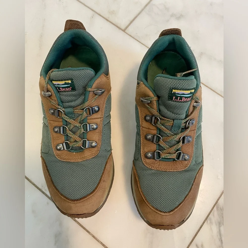 LL Bean, women’s 8, green canvas and brown leather outdoor hiking sneaker low - Picture 3 of 8